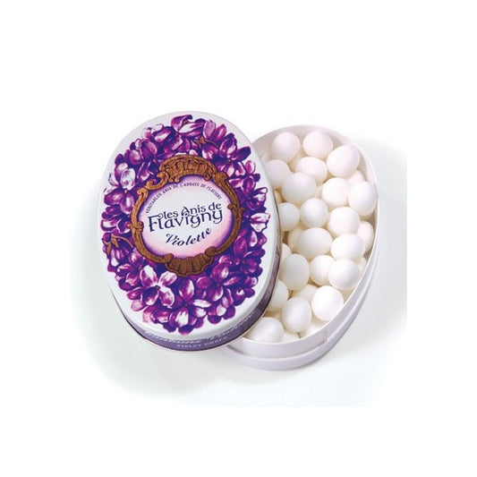 Boîte ovale de bonbons à la violette et à l'anis