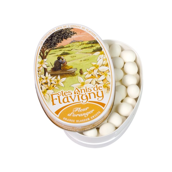 Boîte ovale de bonbons à la fleur d'oranger et à l'anis