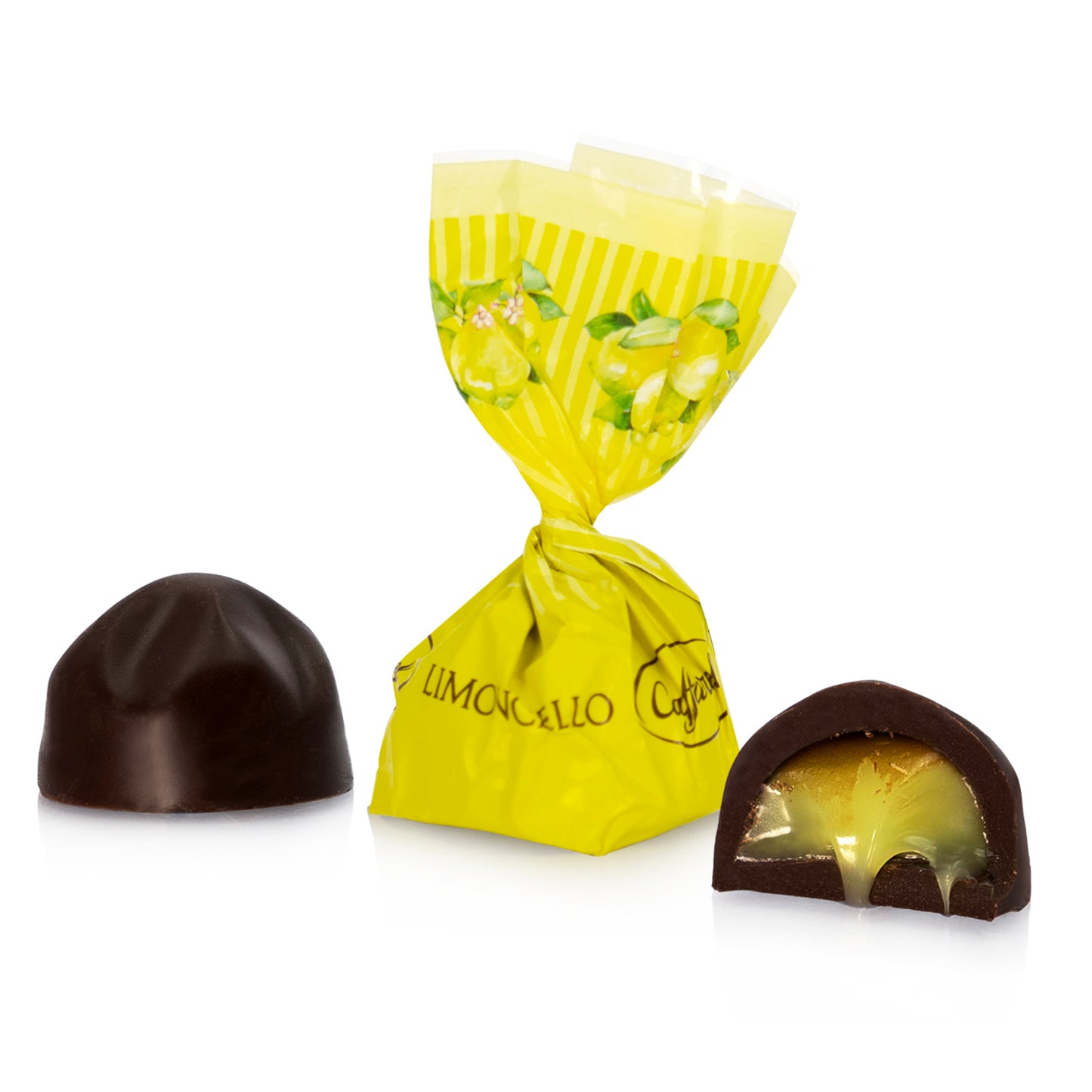 Présentoir de chocolat noir fourré au limoncello