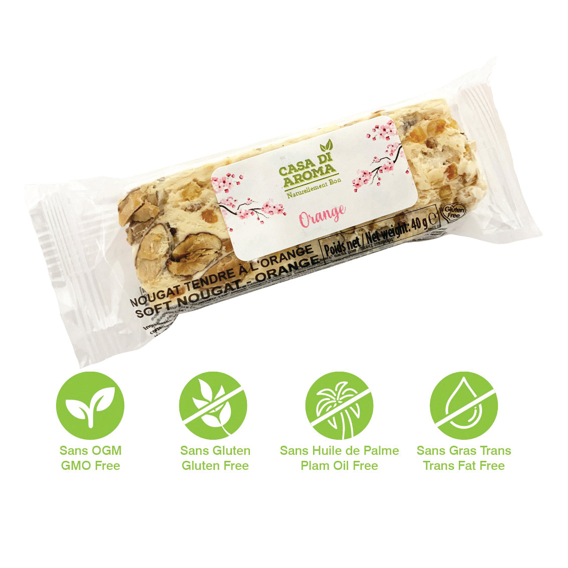 Candied Oranges, Soft Nougat Bar with Honey 40g