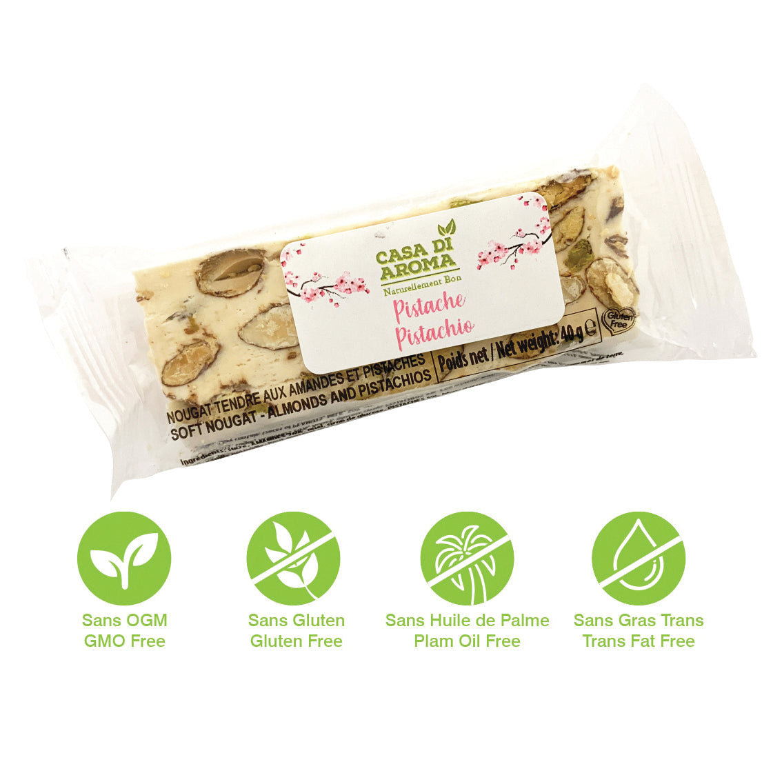 Pistache, Barre de Nougat Tendre au Miel 40g
