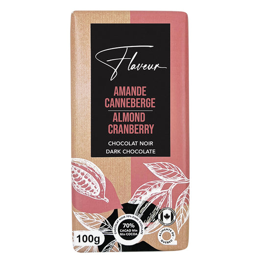 Tablette de Chocolat Noir 70% Canneberge & Amande - FLN0039