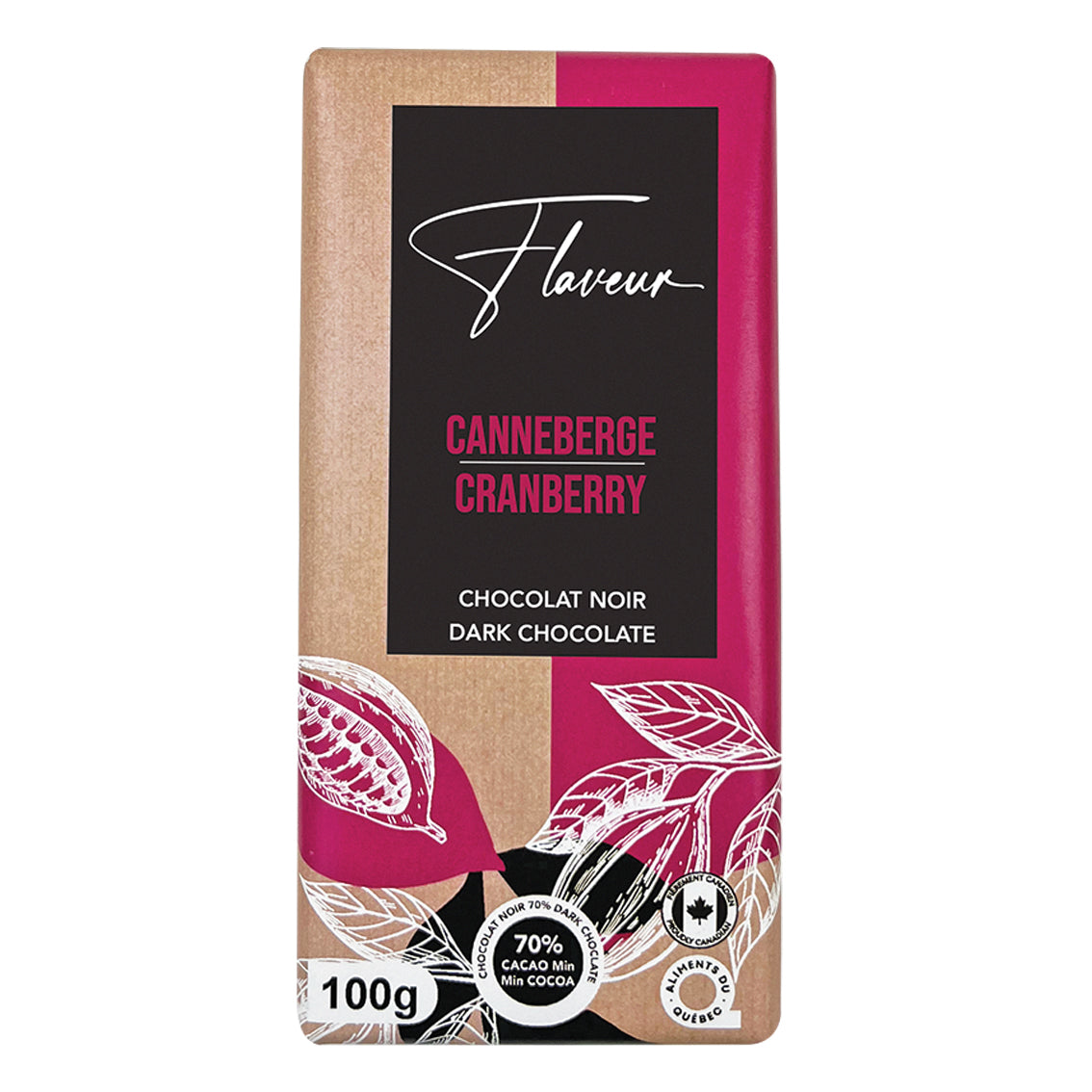 Tablette de Chocolat Noir 70% Canneberge - FLN0038