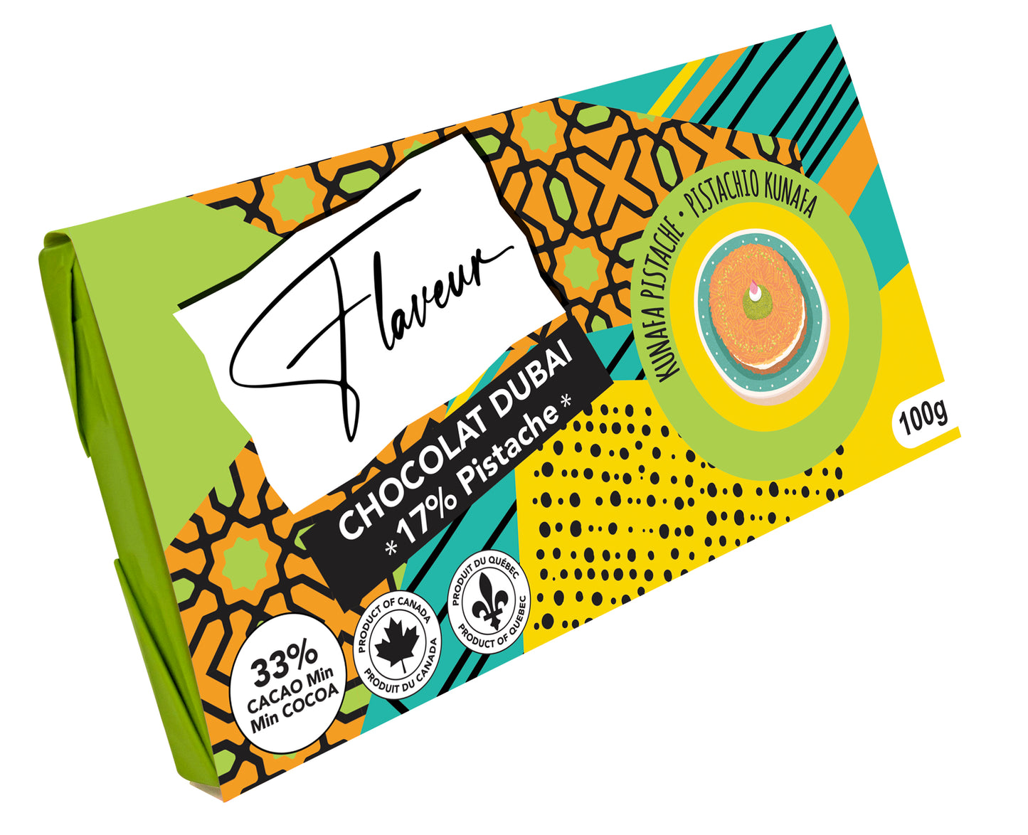 Barre de Chocolat au Lait remplie de Kunafa aux Pistaches - 100g