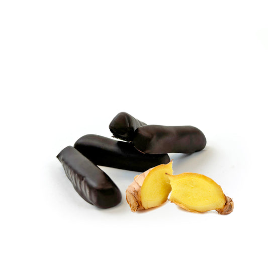 Gingembre confit trempé dans du chocolat noir 70% - 100g