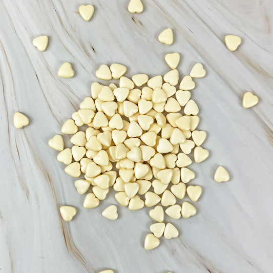 Ivory Pearlescent Sugar Hearts - 100g