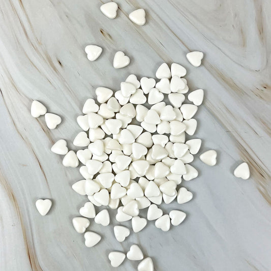 White Pearlescent Sugar Hearts - 100g